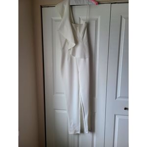 White Asymmetrical Pants Romper